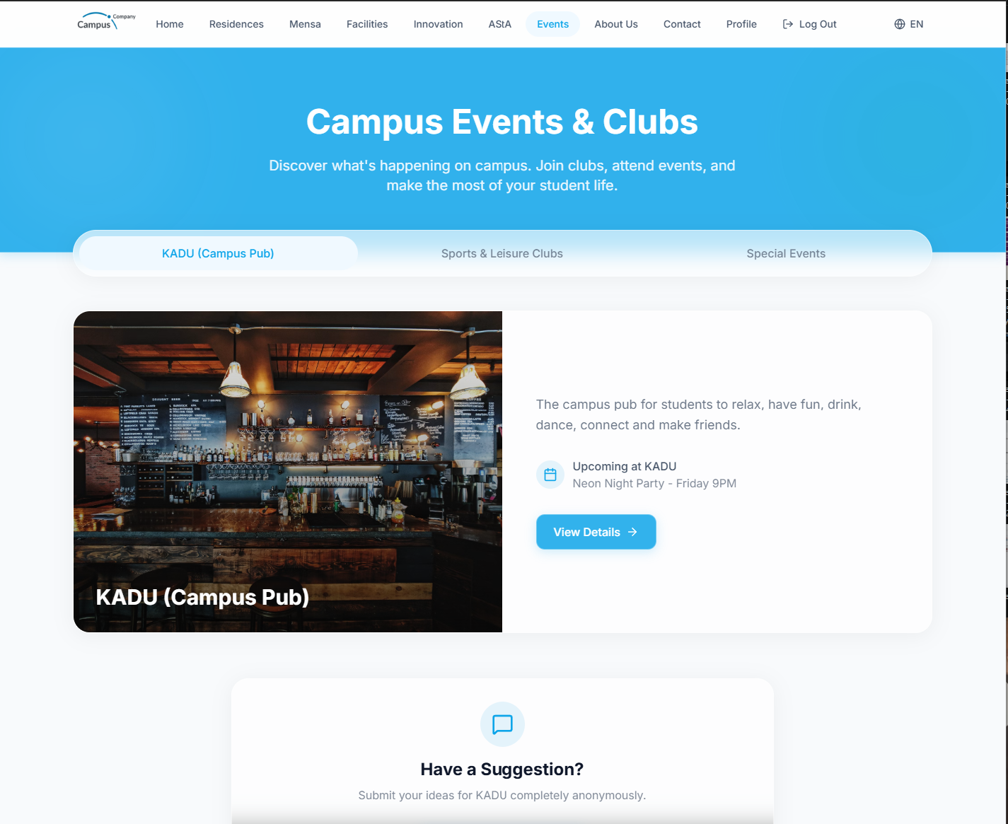 Campus Company events page