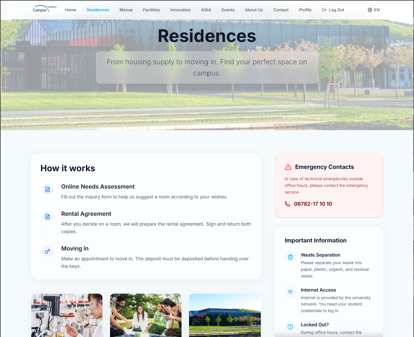 Campus Company residences page