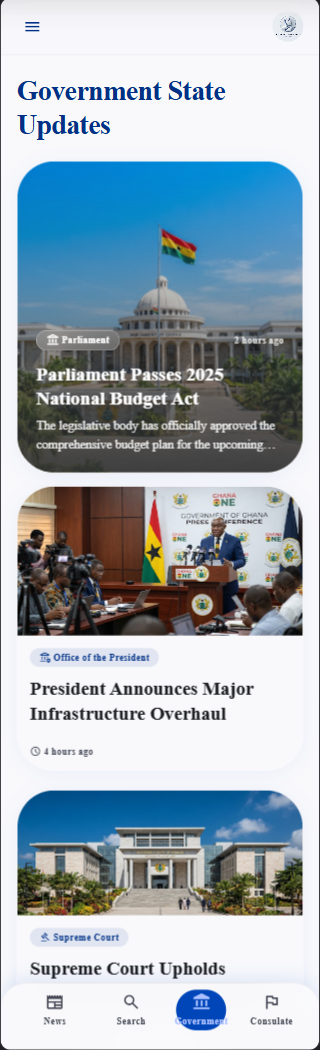 GhanaOne government status updates screen