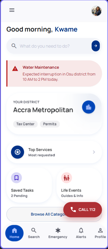GhanaOne resident home screen