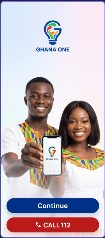 GhanaOne welcome and resident entry screen