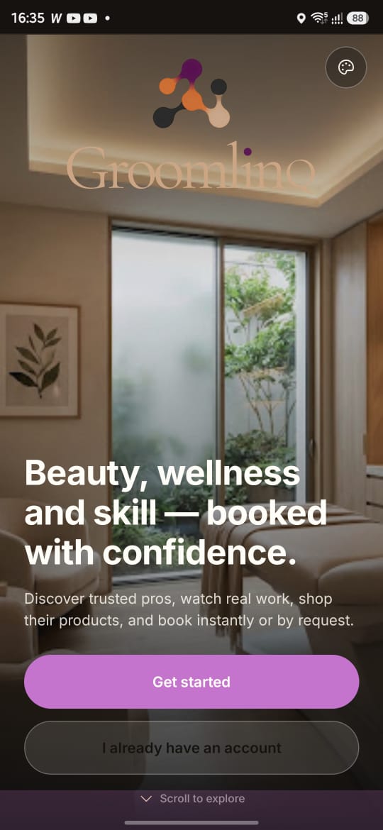 GroomLinq client home and discovery screen
